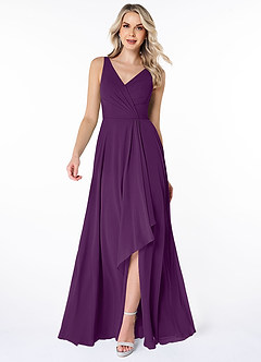 Azazie Calvi Bridesmaid Dresses Grape A-Line Ruched Chiffon Dress image1