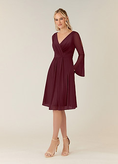 Azazie Teraso Mother of the Bride Dresses Cabernet A-Line Pleated Mesh Dress image3