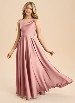 Azazie Popsy Junior Robe Trapèze en Satin extensible Arc Rosette image1