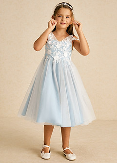 Azazie Sunnie Flower Girl Dresses Sky Blue A-Line Lace Tulle Dress image2