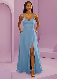 Barbie ♥ Azazie Bridesmaid Dresses Steel Blue A-Line with Pockets Chiffon Dress image6