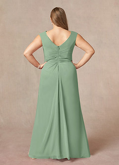 Azazie Sally Kleider für die Brautmutter A-Linie V-Hals Gefaltet Chiffon Kleid Matcha image7