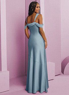 Barbie ♥ Azazie Bridesmaid Dresses Dusty Blue Sheath Pleated Stretch Satin Dress image9