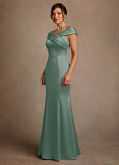Azazie Aberdeen Mother of the Bride Dresses Silver Sage Sheath Pleated Stretch Satin Dress image3