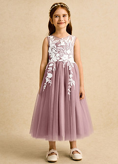 Azazie Sundae Blumenmädchenkleider Ballkleid Spitze Kleid Altrosa image7