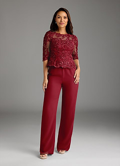 Azazie Florida Mother of the Bride Dresses Burgundy Jumpsuit/Pantsuit Sequins Chiffon Dress image3