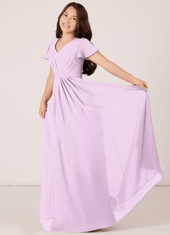 Azazie Peony Junior Robe Trapèze en Mousseline de soie Plissée Frostiges Flieder image4