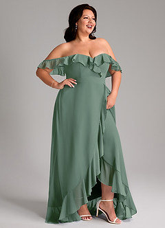 Azazie Lyra Bridesmaid Dresses Eucalyptus A-Line Chiffon Convertible Dress image14