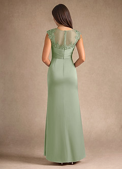 Azazie Santa Barbara Mother of the Bride Dresses Dusty Sage Sheath Pleated Stretch Satin Dress image3
