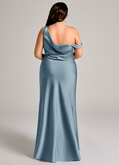 Azazie Madelyn Bridesmaid Dresses Dusty Blue Mermaid One Shoulder Stretch Satin Convertible Dress image16