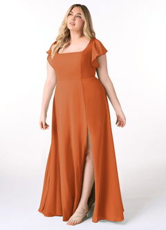 Azazie Bondi Bridesmaid Dresses Cinnamon A-Line Ruffled Chiffon Dress image9