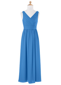 Azazie Kora Junior Blue Jay A-Line Pleated Chiffon Dress image5