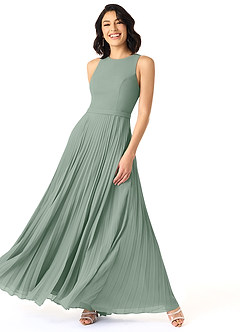 Azazie Lindie Bridesmaid Dresses Silver Sage A-Line Scoop Pleated Chiffon Dress image3