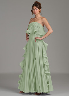 Azazie Alexia Robes de demoiselle d'honneur Robe Trapèze en Mousseline de soie Rayé Vert Sauge image3