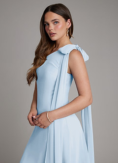 Azazie Monique 신부 들러리 드레스 A라인 한쪽 어깨 쉬폰 바닥 길이 드레스 image5