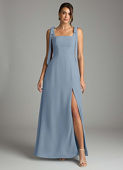 Azazie Debra Bridesmaid Dresses Dusty Blue A-Line with Pockets Chiffon Convertible Dress image7