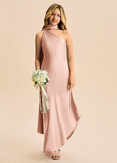 Azazie Briony Junior Etui Plissee Stretch-Satin Kleid Roségold image1