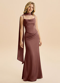 Azazie Sorrel Junior Abito Sirena in Raso Elasticizzato Drappeggiato Espresso image3
