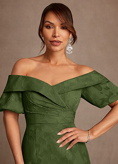 Azazie Golda Mother of the Bride Dresses Olive Sheath Off the Shoulder Floral Burnout Dress image5