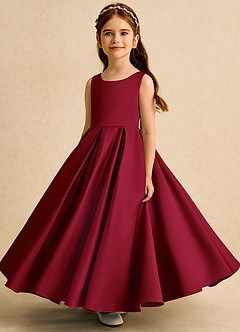Azazie Pepper Flower Girl Dresses Burgundy A-Line Pleated Matte Satin Dress image5