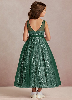 Azazie Siwa Flower Girl Dresses Dark Green A-Line Beaded Tulle Dress image3