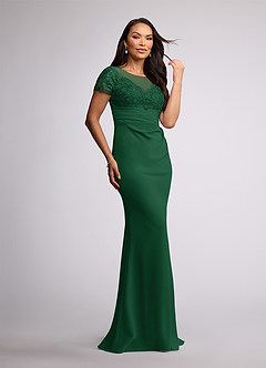 Azazie Susan Mother of the Bride Dresses Dark Green Sheath Lace Stretch Crepe Dress image2