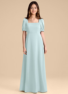 Azazie Briar Junior Sea Glass A-Line Bow Stretch Satin Dress image7