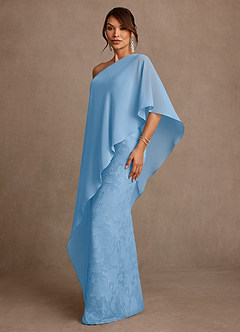 Azazie Wilma Mère de la mariée Robes Robe Fourreau en Blumen-Burnout Une épaule Poudre Bleue image2