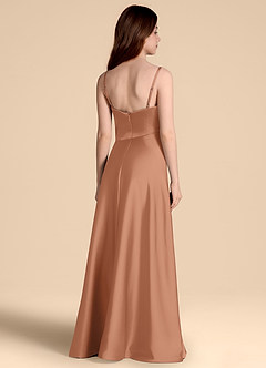 Azazie Prisha Junior Abito A-Line in Raso Elasticizzato Plissettato Bronzo image2