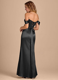 Azazie Shea Robes de demoiselle d'honneur Robe Sirène Convertible en Satiné métallisé Épaule décolletée Noir image5