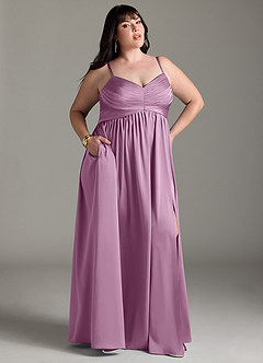 Azazie Alia Bridesmaid Dresses Wisteria A-Line Pleated Stretch Satin Dress image11