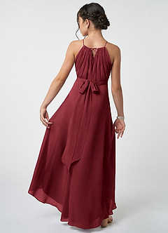 Azazie Oaklynn Junior Robe Trapèze en Mousseline de soie Plissée Merlot image3