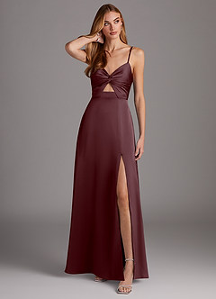 Azazie Jenna Bridesmaid Dresses Sangria A-Line Pleated Stretch Satin Dress image1