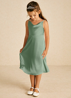 Azazie Zuzu Flower Girl Dresses Matcha A-Line Spaghetti Strap Stretch Satin Dress image3