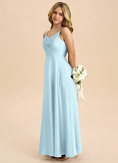 Azazie Bug Junior Jurk van Stretch Satijn met A-Lijn Geplooid Wolkenblauw image7