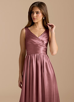 Azazie Keyla Bridesmaid Dresses Vintage Mauve A-Line Pleated Metallic Satin Dress image8