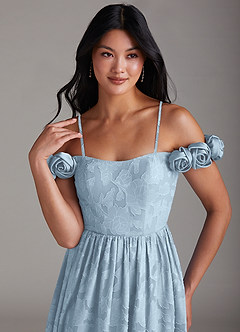 Azazie Autumn Bridesmaid Dresses Sky Blue A-Line Off the Shoulder Floral Burnout Convertible Dress image2