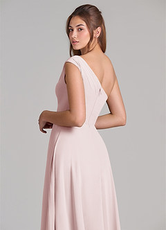 Azazie Melanie 신부 들러리 드레스 A라인 오프 더 숄더 쉬폰 바닥 길이 드레스 image2