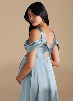 Azazie Rhea Maternity Bridesmaid Dresses A-Line Pleated Metallic Satin Floor-Length Dress image4