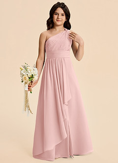 Azazie Skye Junior Powder Pink A-Line Pleated Chiffon Dress image1