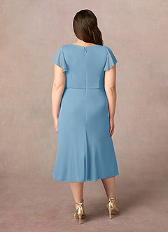 Azazie Vera Mother of the Bride Dresses Steel Blue A-Line V-Neck Pleated Mesh Dress image9