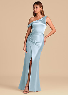 Azazie Madelyn Brudtärnklänningar Klä av Sjöjungfru i Metallisk satin Av axeln Himmelsblå Konvertibel image3