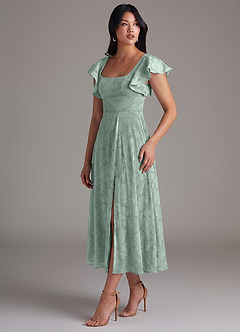 Azazie Bondi Bridesmaid Dresses Agave A-Line Ruched Floral Burnout Dress image3
