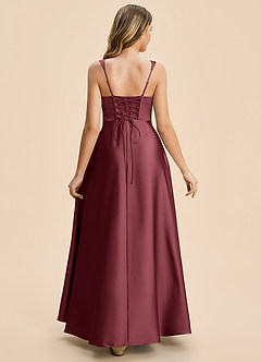Azazie Azaria Junior A-Linie Plissee Stretch-Satin Kleid Merlot image2