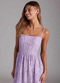 Azazie Delphina Bridesmaid Dresses Lilac A-Line Strapless Floral Burnout Convertible Dress image2
