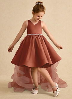 Azazie Julietta Flower Girl Dresses Auburn Ball-Gown Convertible Tulle Dress image5