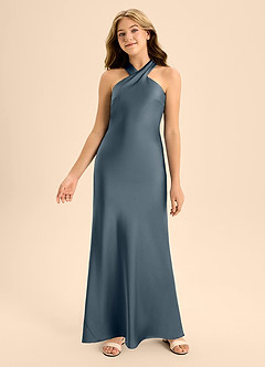 Azazie Doretta Junior Vestido de Crepúsculo de Satén Elástico de Corte En A con Plisado image4