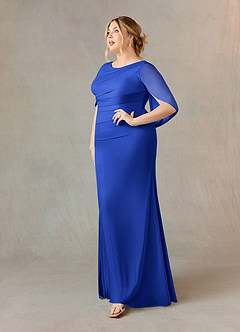 Azazie Belladonna Mother of the Bride Dresses Royal Blue Mermaid Scoop Pleated Mesh Dress image8