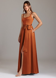 Azazie Elliott Final Sale Agave A-Line with Pockets Stretch Satin Dress image4