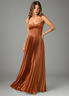 Azazie Avenelle Bridesmaid Dresses Copper A-Line Corset Stretch Satin Dress image1